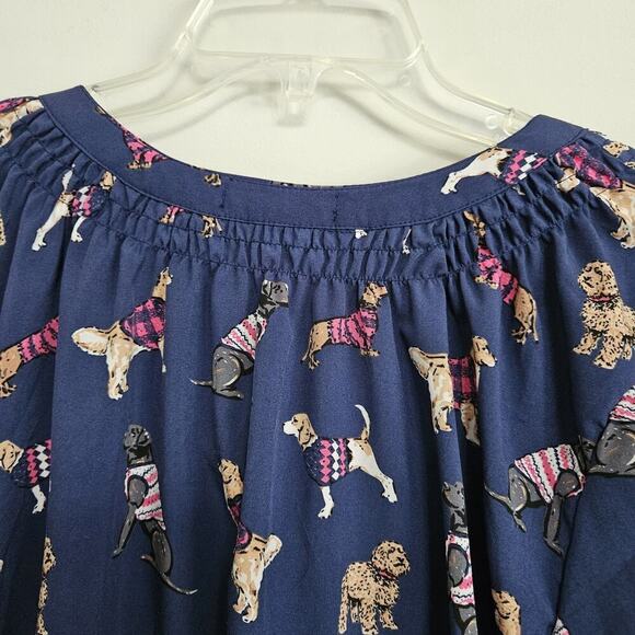 Simply Southern Tunic Top Blouse Blue Dog Print V-neck Long sleeves Sz L EUC - Picture 4 of 9